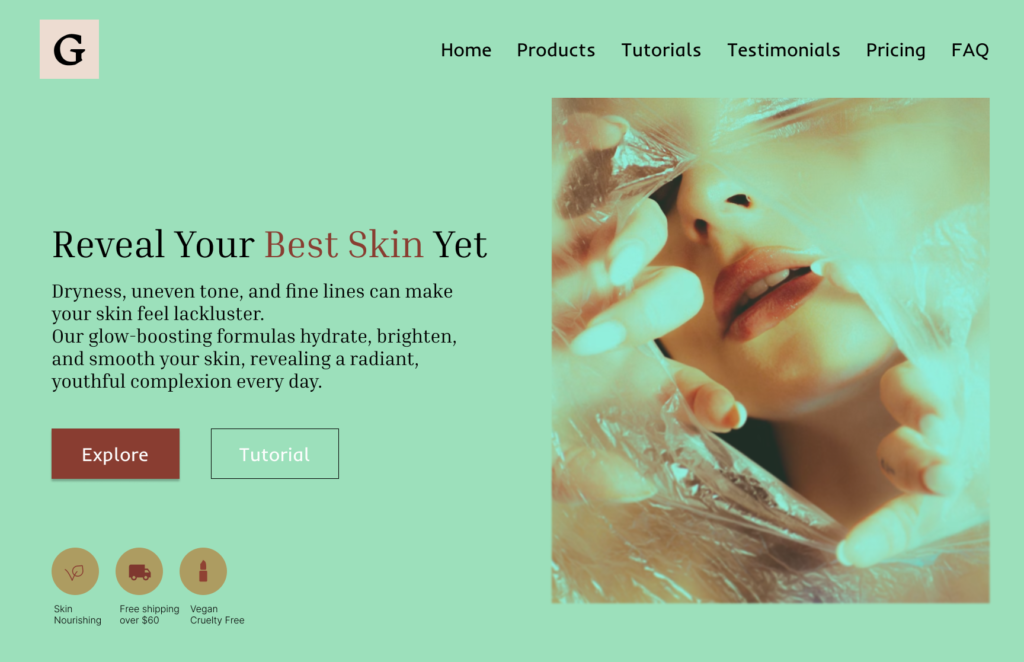 Beauty website landing page